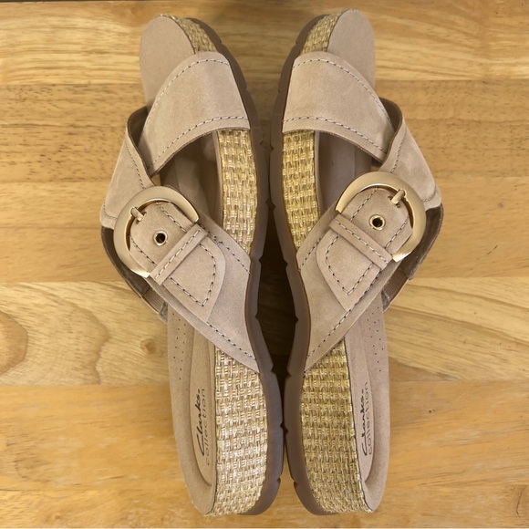 Clarks Collection Leather Slide Sandals Reileigh May Beige Size 10W - Picture 6 of 9
